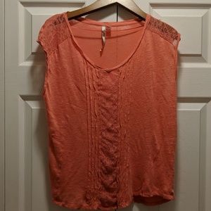 Cute loose fit LC Lauren Conrad coral lace shirt